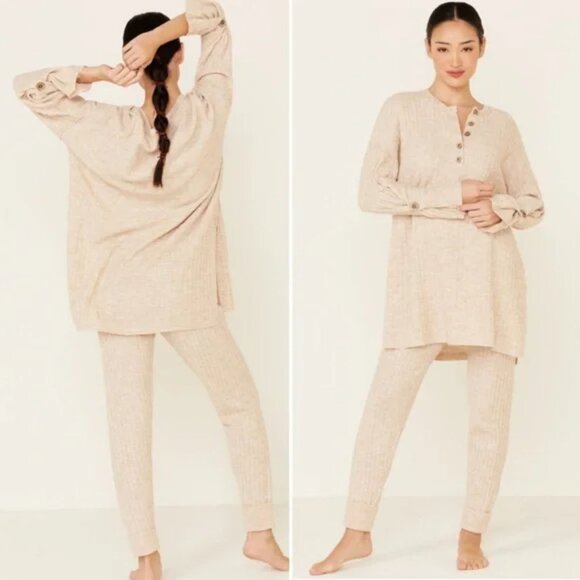 Free People Cream Ribbed Track Pants - Picture 5 of 15